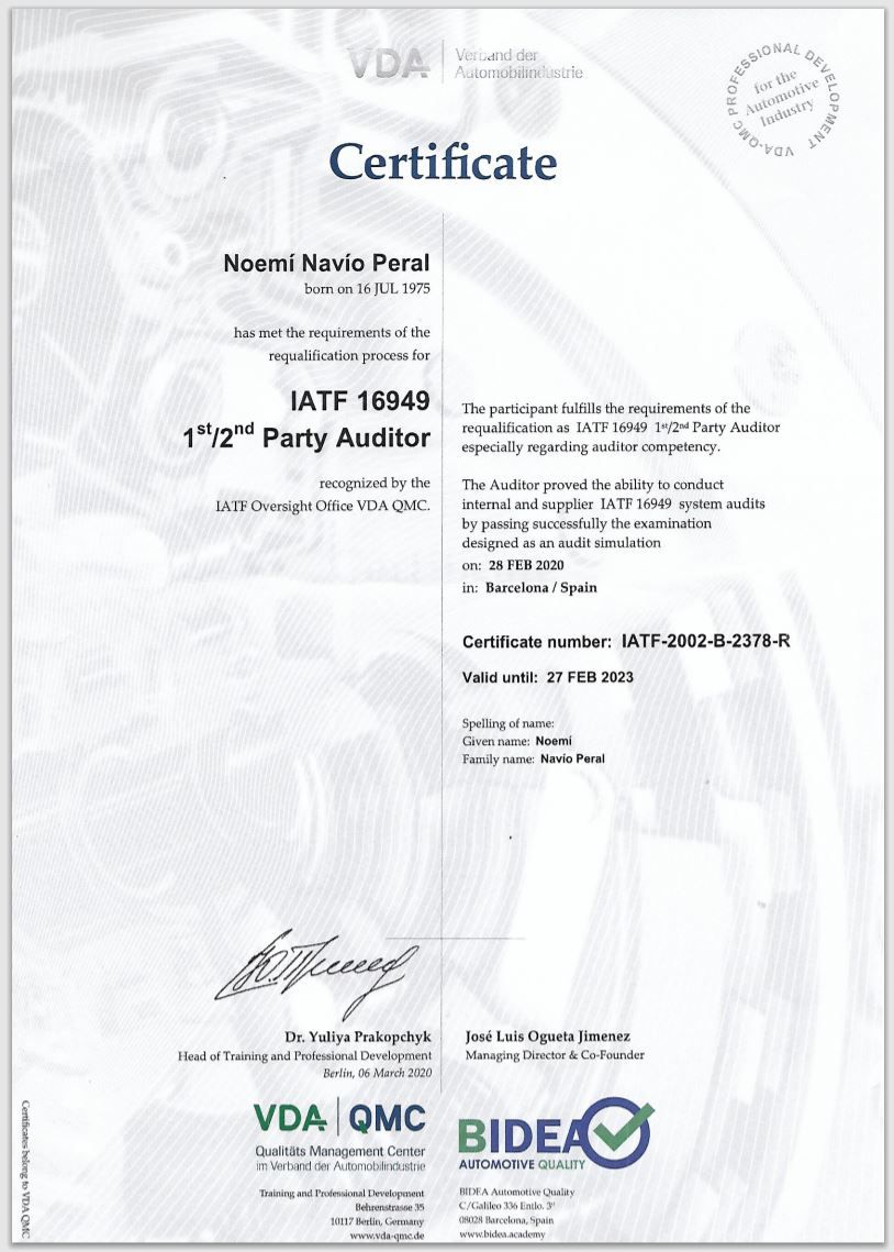 Certificado IATF 16949