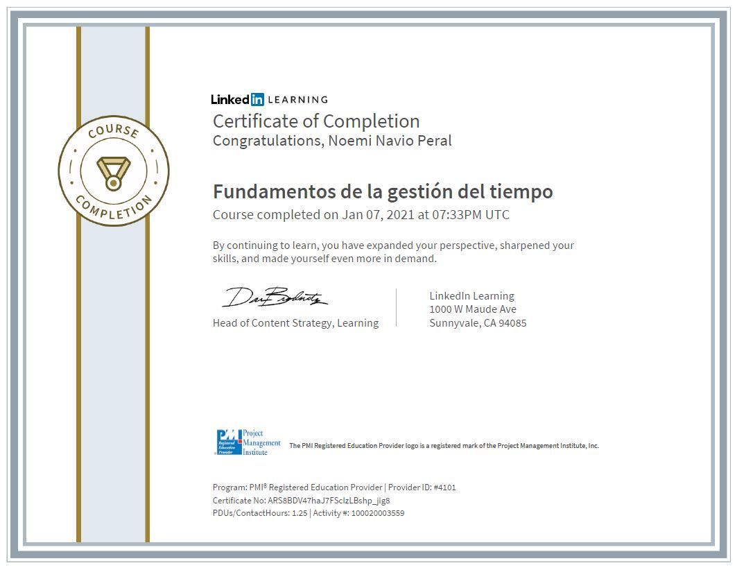 Certificado Gestion del tiempo